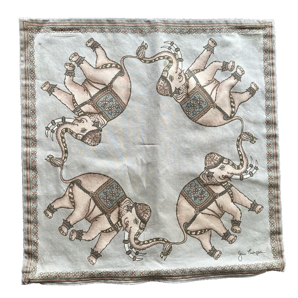 Jim Thompson 4 Elephants Throw Pillow Cover Pillowcase Sage Green Square 15”